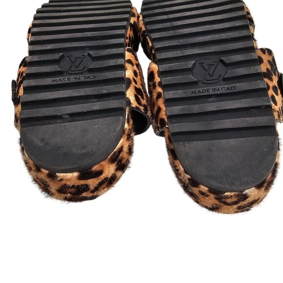 Louis Vuitton Bom Dia Flat Slide Sandal Monogram Leopard Gold Size 37 US 7 - Picture 14 of 15